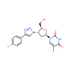 Cc1cn([C@H]2C[C@H](n3cc(-c4ccc(Cl)cc4)nn3)[C@@H](CO)O2)c(=O)[nH]c1=O ZINC000049067625