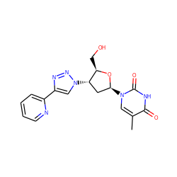 Cc1cn([C@H]2C[C@H](n3cc(-c4ccccn4)nn3)[C@@H](CO)O2)c(=O)[nH]c1=O ZINC000005930520