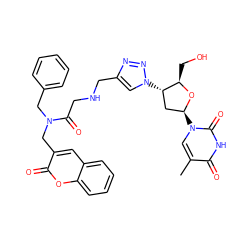 Cc1cn([C@H]2C[C@H](n3cc(CNCC(=O)N(Cc4ccccc4)Cc4cc5ccccc5oc4=O)nn3)[C@@H](CO)O2)c(=O)[nH]c1=O ZINC000095604711