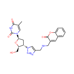 Cc1cn([C@H]2C[C@H](n3cc(CNCc4cc5ccccc5oc4=O)nn3)[C@@H](CO)O2)c(=O)[nH]c1=O ZINC000095602227