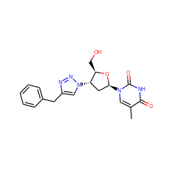 Cc1cn([C@H]2C[C@H](n3cc(Cc4ccccc4)nn3)[C@@H](CO)O2)c(=O)[nH]c1=O ZINC000049067297