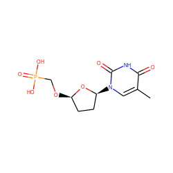 Cc1cn([C@H]2CC[C@@H](OCP(=O)(O)O)O2)c(=O)[nH]c1=O ZINC000028649992