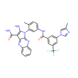 Cc1cn(-c2cc(C(=O)Nc3ccc(C)c(-n4c(N)c(C(N)=O)c5nc6ccccc6nc54)c3)cc(C(F)(F)F)c2)cn1 ZINC000299832220