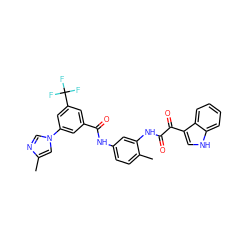 Cc1cn(-c2cc(C(=O)Nc3ccc(C)c(NC(=O)C(=O)c4c[nH]c5ccccc45)c3)cc(C(F)(F)F)c2)cn1 ZINC000017546111