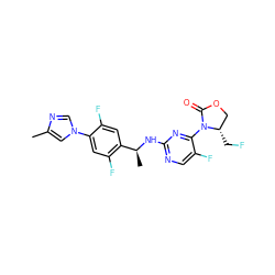 Cc1cn(-c2cc(F)c([C@H](C)Nc3ncc(F)c(N4C(=O)OC[C@@H]4CF)n3)cc2F)cn1 ZINC000221682703