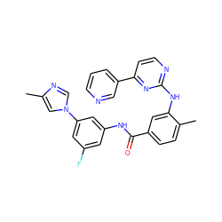 Cc1cn(-c2cc(F)cc(NC(=O)c3ccc(C)c(Nc4nccc(-c5cccnc5)n4)c3)c2)cn1 ZINC000095597463