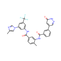 Cc1cn(-c2cc(NC(=O)c3ccc(C)c(NC(=O)c4cccc(-c5cn[nH]c(=O)c5)c4)c3)cc(C(F)(F)F)c2)cn1 ZINC000038146660