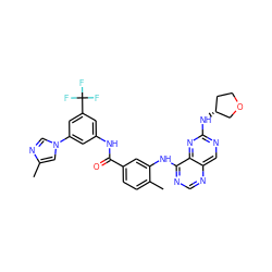 Cc1cn(-c2cc(NC(=O)c3ccc(C)c(Nc4ncnc5cnc(N[C@@H]6CCOC6)nc45)c3)cc(C(F)(F)F)c2)cn1 ZINC000148329436