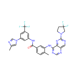 Cc1cn(-c2cc(NC(=O)c3ccc(C)c(Nc4ncnc5cnc(N6CCC(F)(F)C6)nc45)c3)cc(C(F)(F)F)c2)cn1 ZINC000148305687