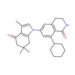 Cc1cn(-c2cc3c(c(C4CCCCC4)c2)C(=O)NCC3)c2c1C(=O)CC(C)(C)C2 ZINC000169308157