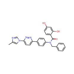 Cc1cn(-c2ccc(-c3ccc(N(Cc4ccccc4)C(=O)c4ccc(O)cc4O)cc3)nn2)cn1 ZINC000653773145