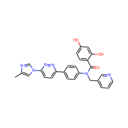 Cc1cn(-c2ccc(-c3ccc(N(Cc4cccnc4)C(=O)c4ccc(O)cc4O)cc3)nn2)cn1 ZINC000653765003