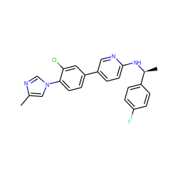 Cc1cn(-c2ccc(-c3ccc(N[C@@H](C)c4ccc(F)cc4)nc3)cc2Cl)cn1 ZINC000072176850