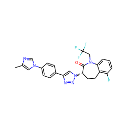 Cc1cn(-c2ccc(-c3cn([C@H]4CCc5c(F)cccc5N(CC(F)(F)F)C4=O)nn3)cc2)cn1 ZINC000146963580