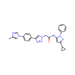 Cc1cn(-c2ccc(-c3cn(CC(=O)Nc4cc(C5CC5)nn4-c4ccccc4)nn3)cc2)cn1 ZINC000169329468