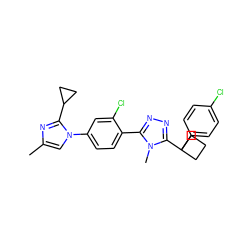 Cc1cn(-c2ccc(-c3nnc(C4(c5ccc(Cl)cc5)CCC4)n3C)c(Cl)c2)c(C2CC2)n1 ZINC000040428696