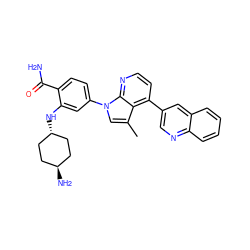 Cc1cn(-c2ccc(C(N)=O)c(N[C@H]3CC[C@H](N)CC3)c2)c2nccc(-c3cnc4ccccc4c3)c12 ZINC000261143385