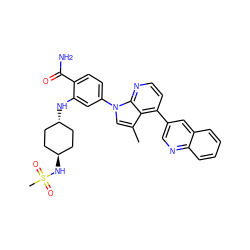 Cc1cn(-c2ccc(C(N)=O)c(N[C@H]3CC[C@H](NS(C)(=O)=O)CC3)c2)c2nccc(-c3cnc4ccccc4c3)c12 ZINC000261096576