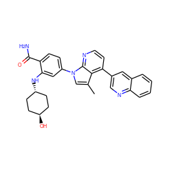 Cc1cn(-c2ccc(C(N)=O)c(N[C@H]3CC[C@H](O)CC3)c2)c2nccc(-c3cnc4ccccc4c3)c12 ZINC000261189292