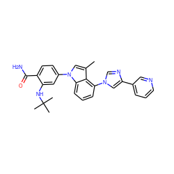 Cc1cn(-c2ccc(C(N)=O)c(NC(C)(C)C)c2)c2cccc(-n3cnc(-c4cccnc4)c3)c12 ZINC000222989855