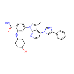 Cc1cn(-c2ccc(C(N)=O)c(NC3CCC(O)CC3)c2)c2nccc(-n3cnc(-c4ccccc4)c3)c12 ZINC000169239073