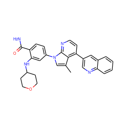 Cc1cn(-c2ccc(C(N)=O)c(NC3CCOCC3)c2)c2nccc(-c3cnc4ccccc4c3)c12 ZINC000169703476