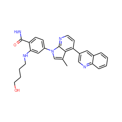 Cc1cn(-c2ccc(C(N)=O)c(NCCCCO)c2)c2nccc(-c3cnc4ccccc4c3)c12 ZINC000169703477