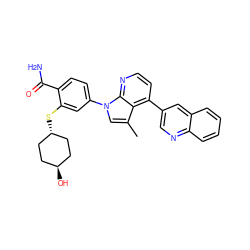 Cc1cn(-c2ccc(C(N)=O)c(S[C@H]3CC[C@H](O)CC3)c2)c2nccc(-c3cnc4ccccc4c3)c12 ZINC000261190170