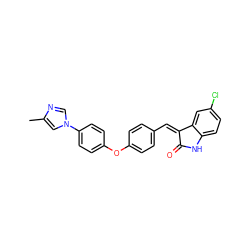 Cc1cn(-c2ccc(Oc3ccc(/C=C4\C(=O)Nc5ccc(Cl)cc54)cc3)cc2)cn1 ZINC000095563978