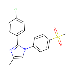 Cc1cn(-c2ccc(S(C)(=O)=O)cc2)c(-c2ccc(Cl)cc2)n1 ZINC000003814600