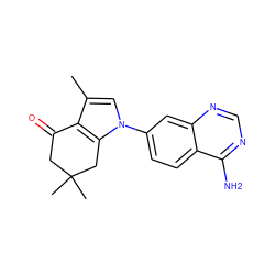 Cc1cn(-c2ccc3c(N)ncnc3c2)c2c1C(=O)CC(C)(C)C2 ZINC000084615637