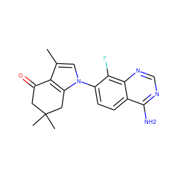 Cc1cn(-c2ccc3c(N)ncnc3c2F)c2c1C(=O)CC(C)(C)C2 ZINC000084603759