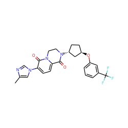 Cc1cn(-c2ccc3n(c2=O)CCN([C@@H]2CC[C@@H](Oc4cccc(C(F)(F)F)c4)C2)C3=O)cn1 ZINC000221571558