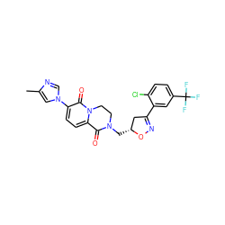 Cc1cn(-c2ccc3n(c2=O)CCN(C[C@@H]2CC(c4cc(C(F)(F)F)ccc4Cl)=NO2)C3=O)cn1 ZINC000221520943