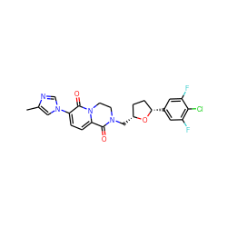 Cc1cn(-c2ccc3n(c2=O)CCN(C[C@@H]2CC[C@H](c4cc(F)c(Cl)c(F)c4)O2)C3=O)cn1 ZINC000221571018