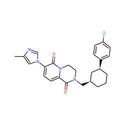 Cc1cn(-c2ccc3n(c2=O)CCN(C[C@@H]2CCC[C@H](c4ccc(Cl)cc4)C2)C3=O)cn1 ZINC000221539789