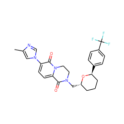 Cc1cn(-c2ccc3n(c2=O)CCN(C[C@H]2CCC[C@H](c4ccc(C(F)(F)F)cc4)O2)C3=O)cn1 ZINC000221498720