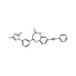 Cc1cn(-c2cccc(C3=Nc4ccc(C#Cc5ccccc5)cc4NC(=O)C3)c2)c(C)n1 ZINC000101161794