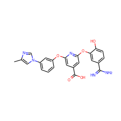 Cc1cn(-c2cccc(Oc3cc(C(=O)O)cc(Oc4cc(C(=N)N)ccc4O)n3)c2)cn1 ZINC000013474069