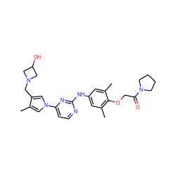 Cc1cn(-c2ccnc(Nc3cc(C)c(OCC(=O)N4CCCC4)c(C)c3)n2)cc1CN1CC(O)C1 ZINC000473123449