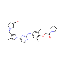 Cc1cn(-c2ccnc(Nc3cc(C)c(OCC(=O)N4CCCC4)c(C)c3)n2)cc1CN1CC[C@@H](O)C1 ZINC000473123272