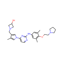 Cc1cn(-c2ccnc(Nc3cc(C)c(OCCN4CCCC4)c(C)c3)n2)cc1CN1CC(O)C1 ZINC000263620338