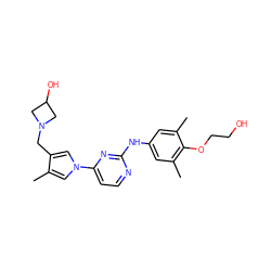 Cc1cn(-c2ccnc(Nc3cc(C)c(OCCO)c(C)c3)n2)cc1CN1CC(O)C1 ZINC000473122132