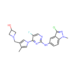 Cc1cn(-c2nc(Nc3ccc4c(c3)c(Cl)nn4C)ncc2F)cc1CN1CC(O)C1 ZINC000169709019