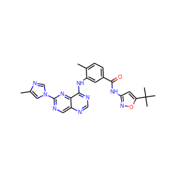 Cc1cn(-c2ncc3ncnc(Nc4cc(C(=O)Nc5cc(C(C)(C)C)on5)ccc4C)c3n2)cn1 ZINC000148265287
