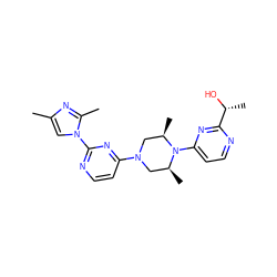 Cc1cn(-c2nccc(N3C[C@H](C)N(c4ccnc([C@@H](C)O)n4)[C@H](C)C3)n2)c(C)n1 ZINC000013491416