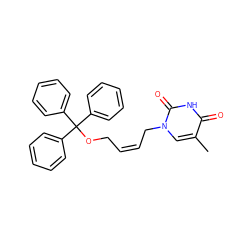 Cc1cn(C/C=C\COC(c2ccccc2)(c2ccccc2)c2ccccc2)c(=O)[nH]c1=O ZINC000013491288