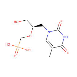 Cc1cn(C[C@H](CO)OCP(=O)(O)O)c(=O)[nH]c1=O ZINC000029126688