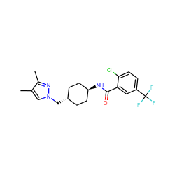 Cc1cn(C[C@H]2CC[C@H](NC(=O)c3cc(C(F)(F)F)ccc3Cl)CC2)nc1C ZINC000261088242