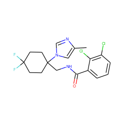 Cc1cn(C2(CNC(=O)c3cccc(Cl)c3Cl)CCC(F)(F)CC2)cn1 ZINC000217382682